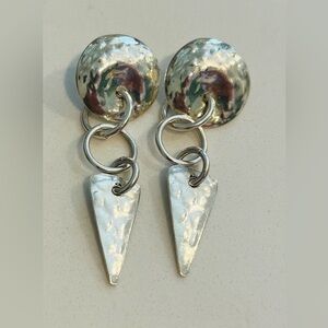 Sterling Silver 925 Hammered Light Weight Round Discs Drop Earrings